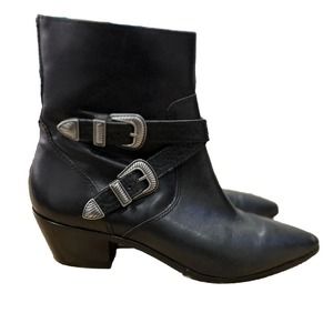 Frye Ellen - W 10, Black - Short Leather Zip & Buckle Western Cowgirl Boots